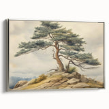 Vintage Landscape Art - Windswept Pine Tree on Rocky Hill