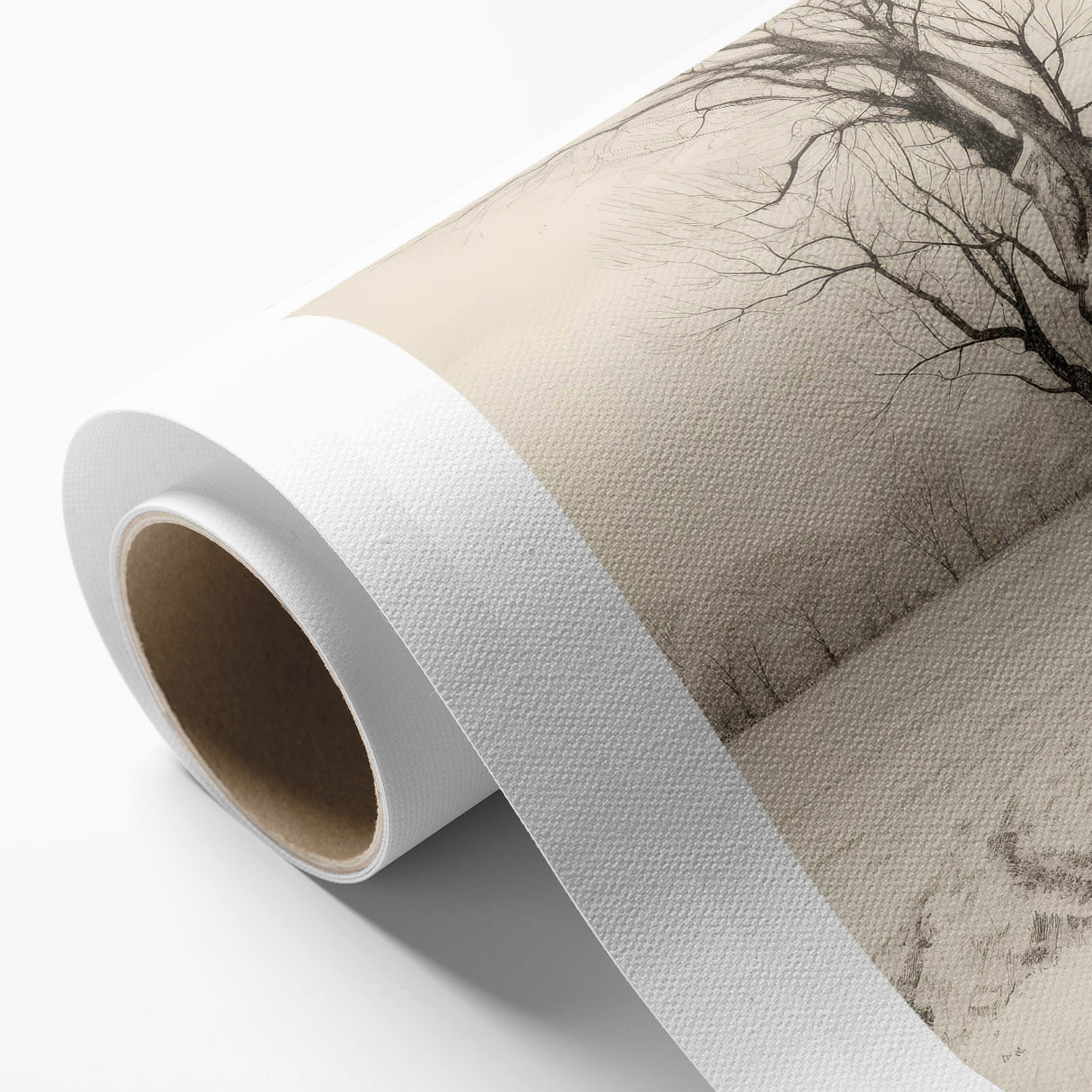 Vintage Landscape Art - Snowy Trees and Footprints in the Winter
