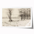 Vintage Landscape Art - Snowy Trees and Footprints in the Winter