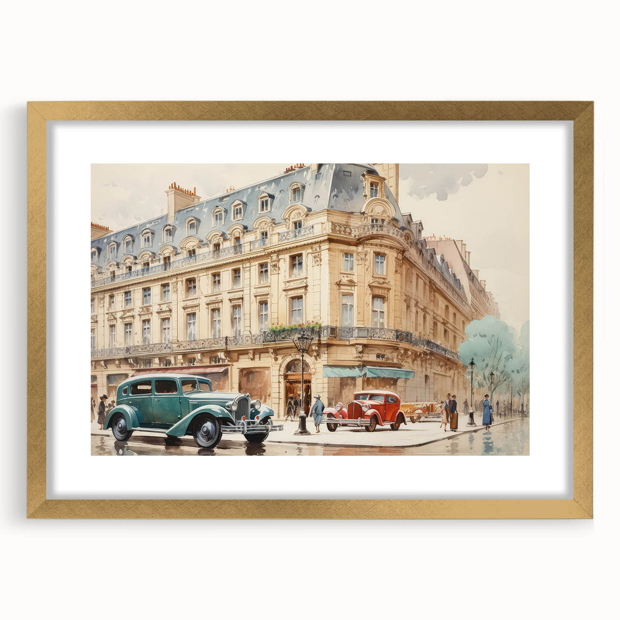 Vintage Cityscape Art - Paris Street with Classic Cars