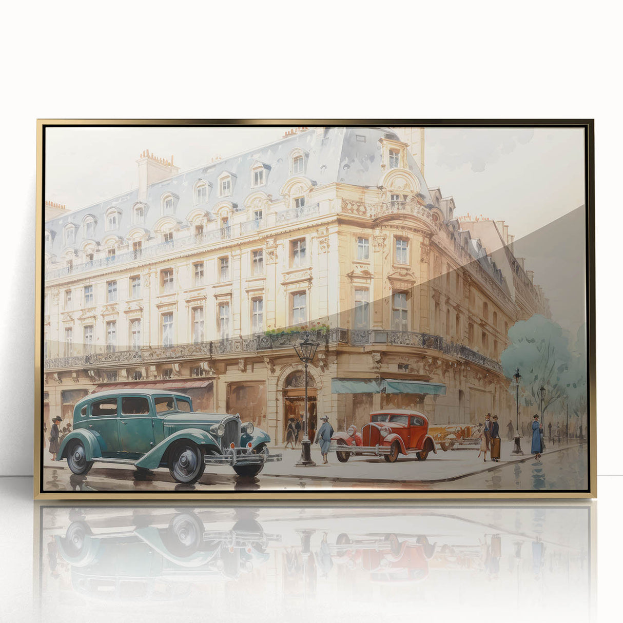 Vintage Cityscape Art - Paris Street with Classic Cars