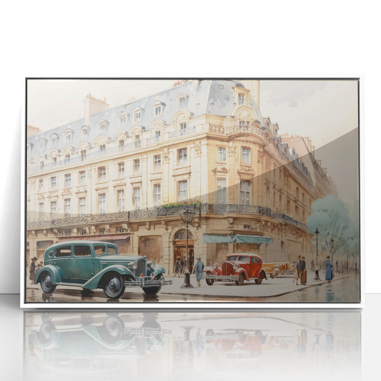 Vintage Cityscape Art - Paris Street with Classic Cars