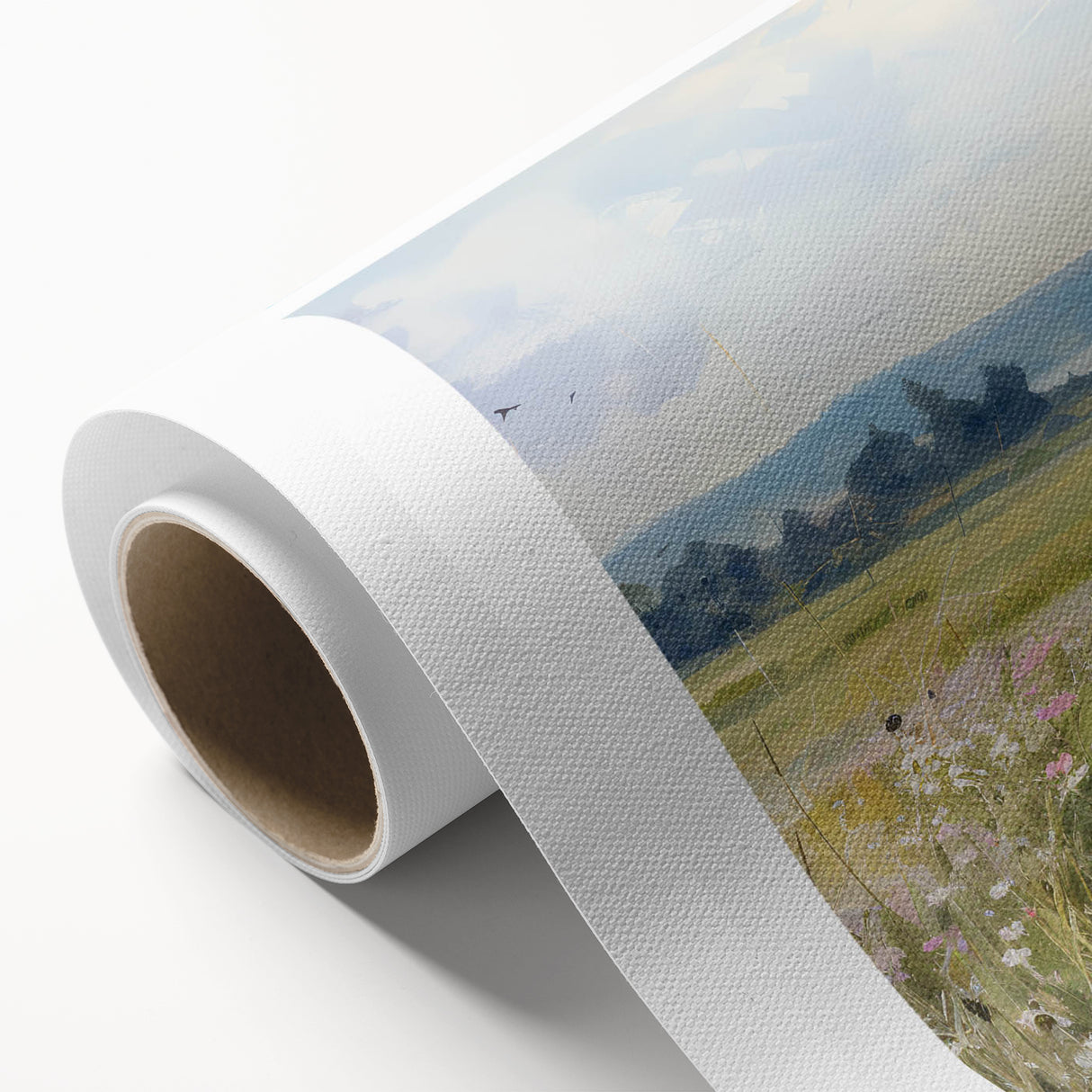 Vintage Landscape Art - Scenic Field with Flowers