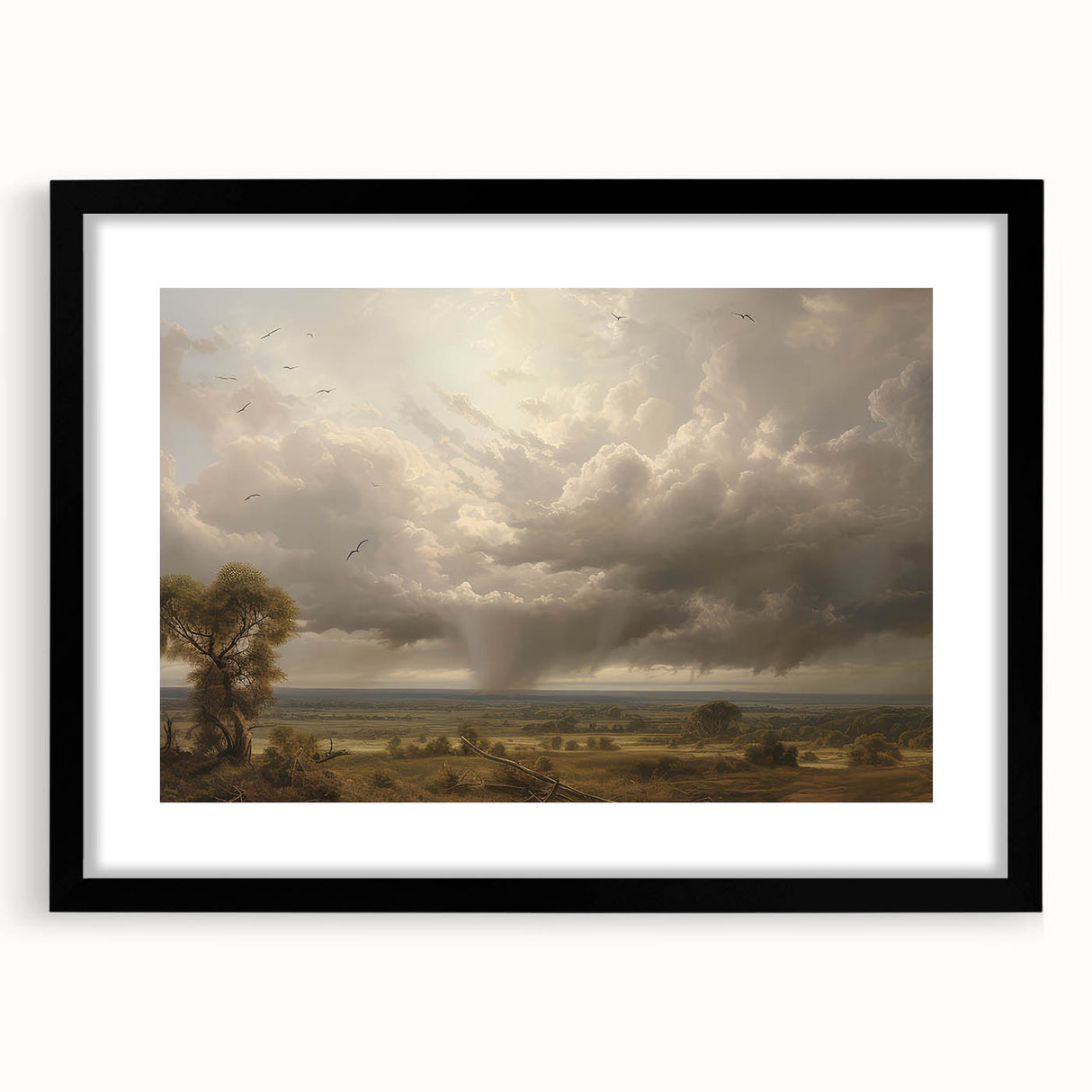 Vintage Landscape Art - Dramatic Sky over Countryside