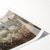 Vintage Landscape Art – Cottage with Flowers in Bloom – Antique Country Scene Wall Art