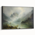 Vintage Landscape Art - Misty Mountains and Tranquil Lake