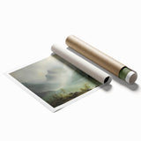 Vintage Landscape Art - Misty Mountains and Tranquil Lake