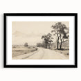 Vintage Landscape Art - Countryside Road in Black and White Ink