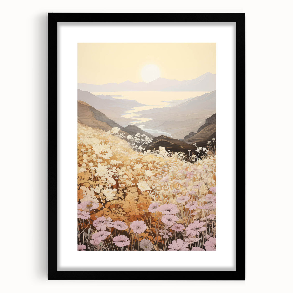 Vintage Landscape Art – Serene Countryside Views with Retro Flowers