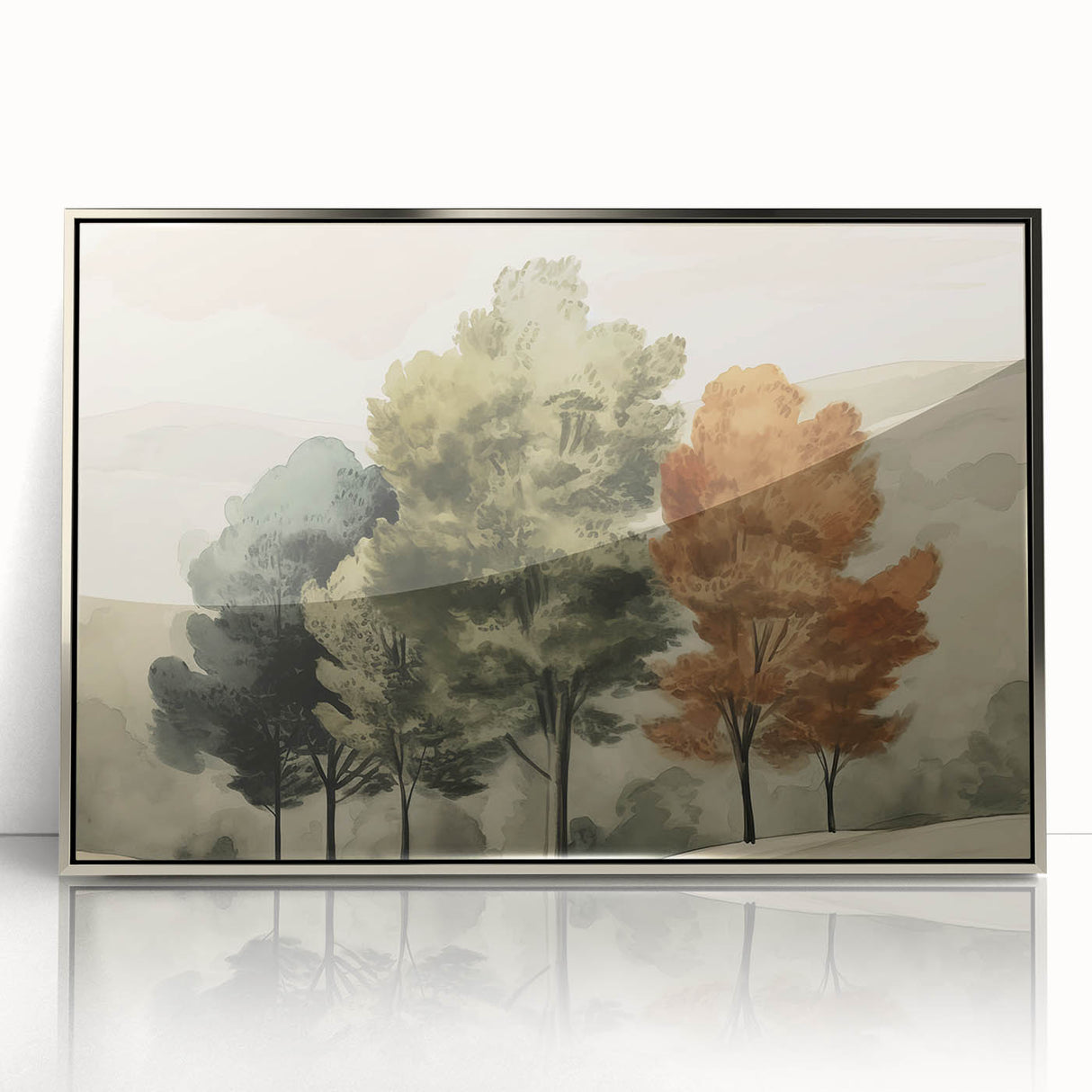 Vintage Landscape Art – Autumn Trees in Tranquil Landscape – Antique Nature Scene Wall Art
