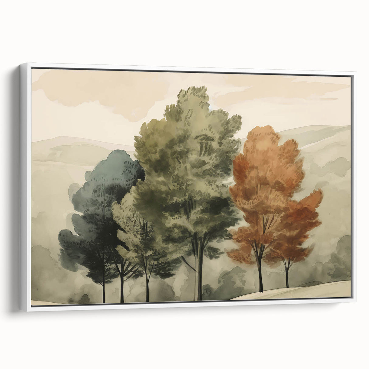 Vintage Landscape Art – Autumn Trees in Tranquil Landscape – Antique Nature Scene Wall Art