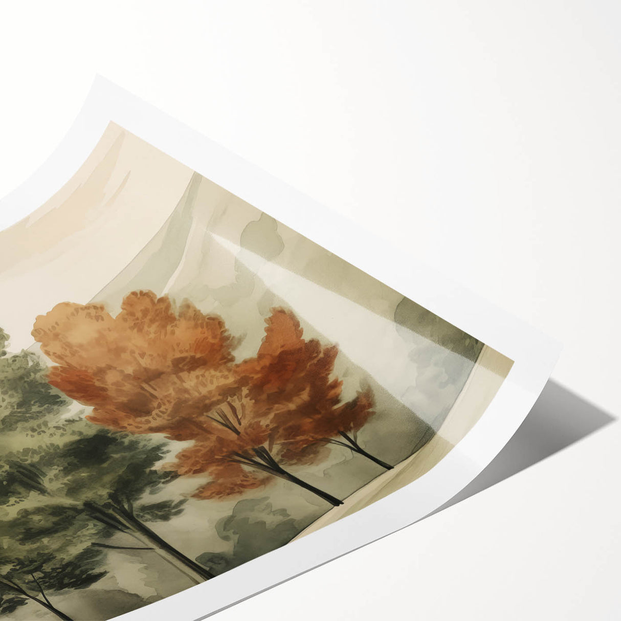 Vintage Landscape Art – Autumn Trees in Tranquil Landscape – Antique Nature Scene Wall Art