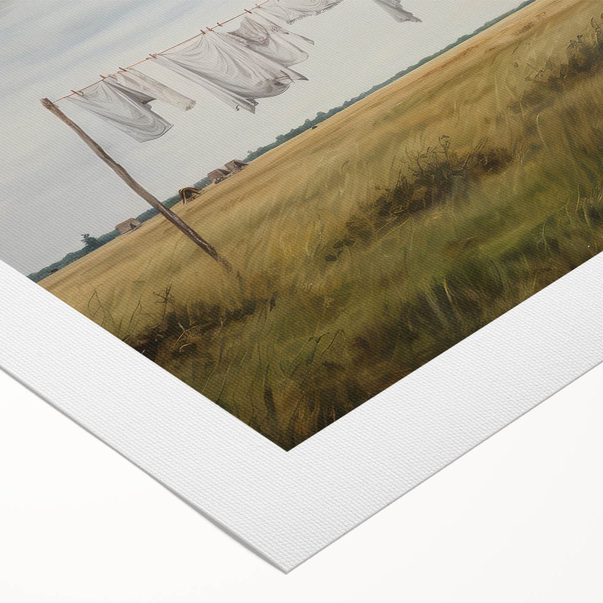 Vintage Landscape Art - Laundry Drying in Rural Field