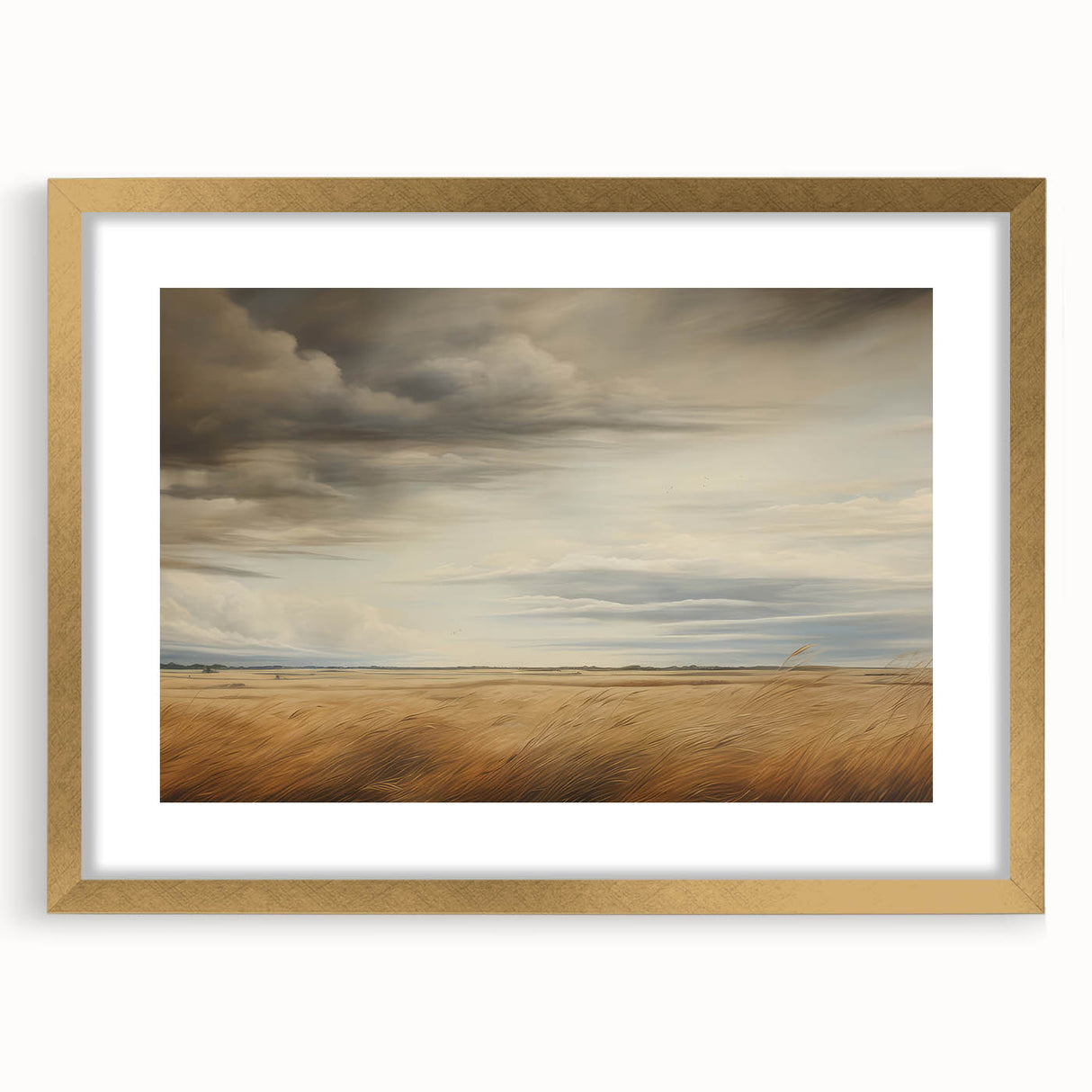 Vintage Landscape Art - Golden Field Under Dramatic Skies