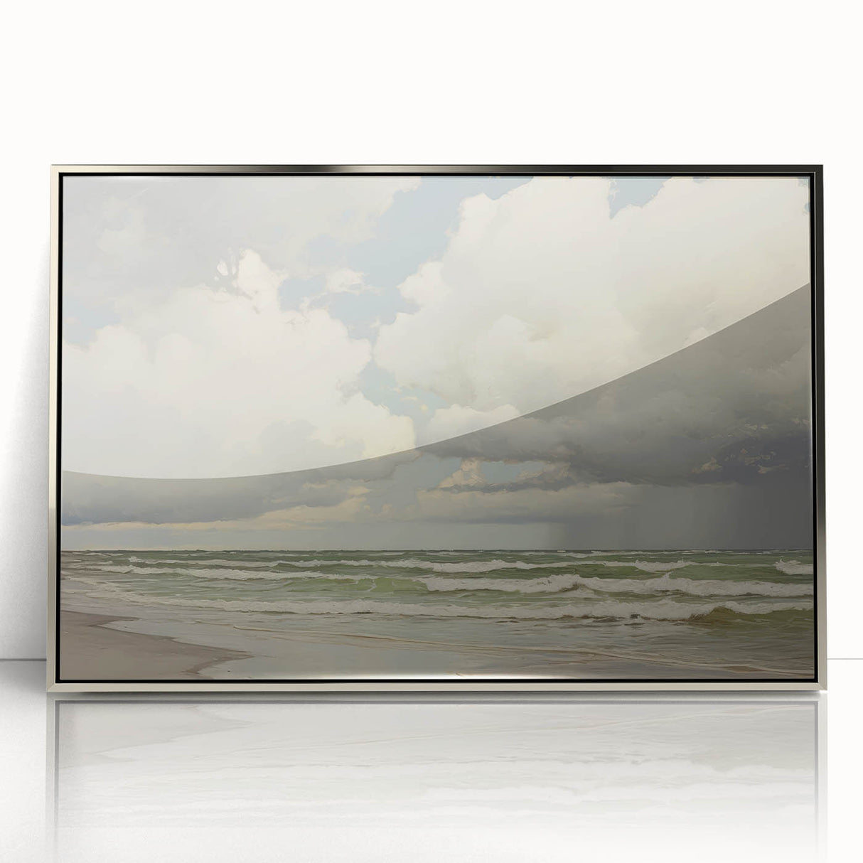 Vintage Landscape Art - Dramatic Clouds and Waves at the Beach