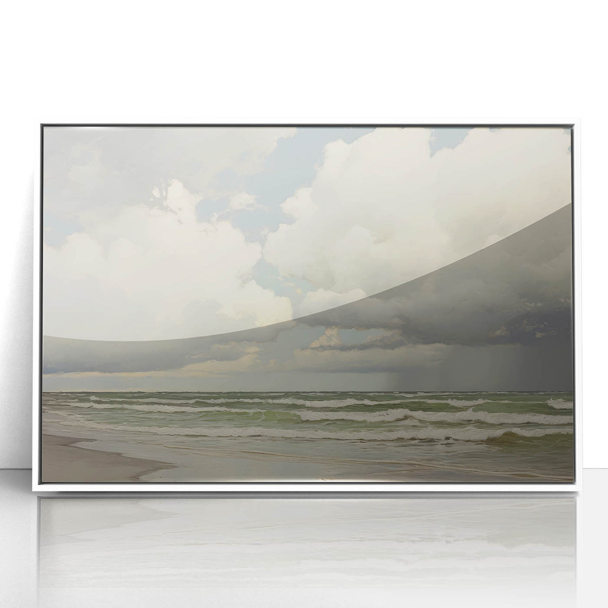 Vintage Landscape Art - Dramatic Clouds and Waves at the Beach