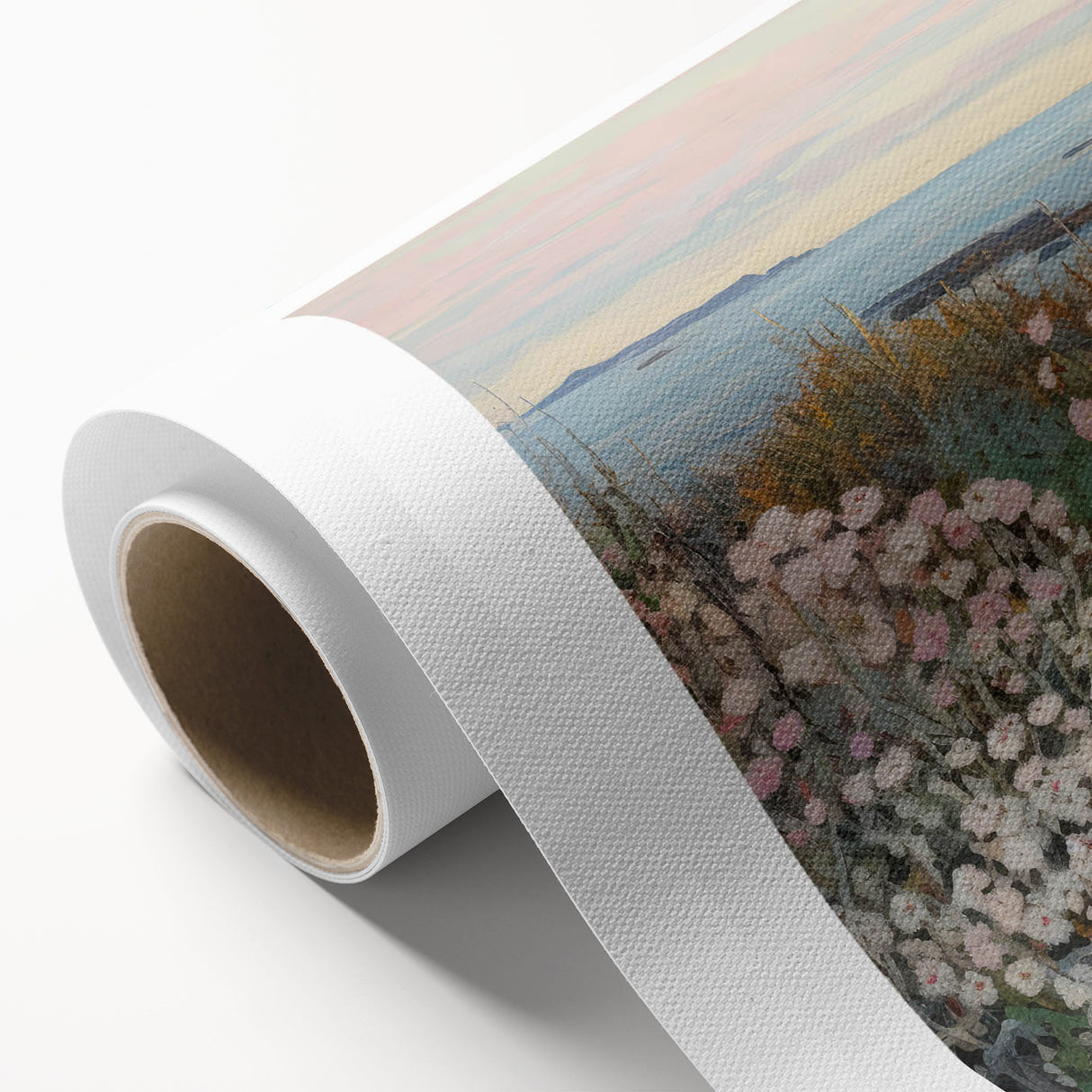 Vintage Landscape Art - Coastal Flowers and Ocean Horizon