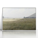 Vintage Landscape Art - Grazing Sheep in a Serene Meadow