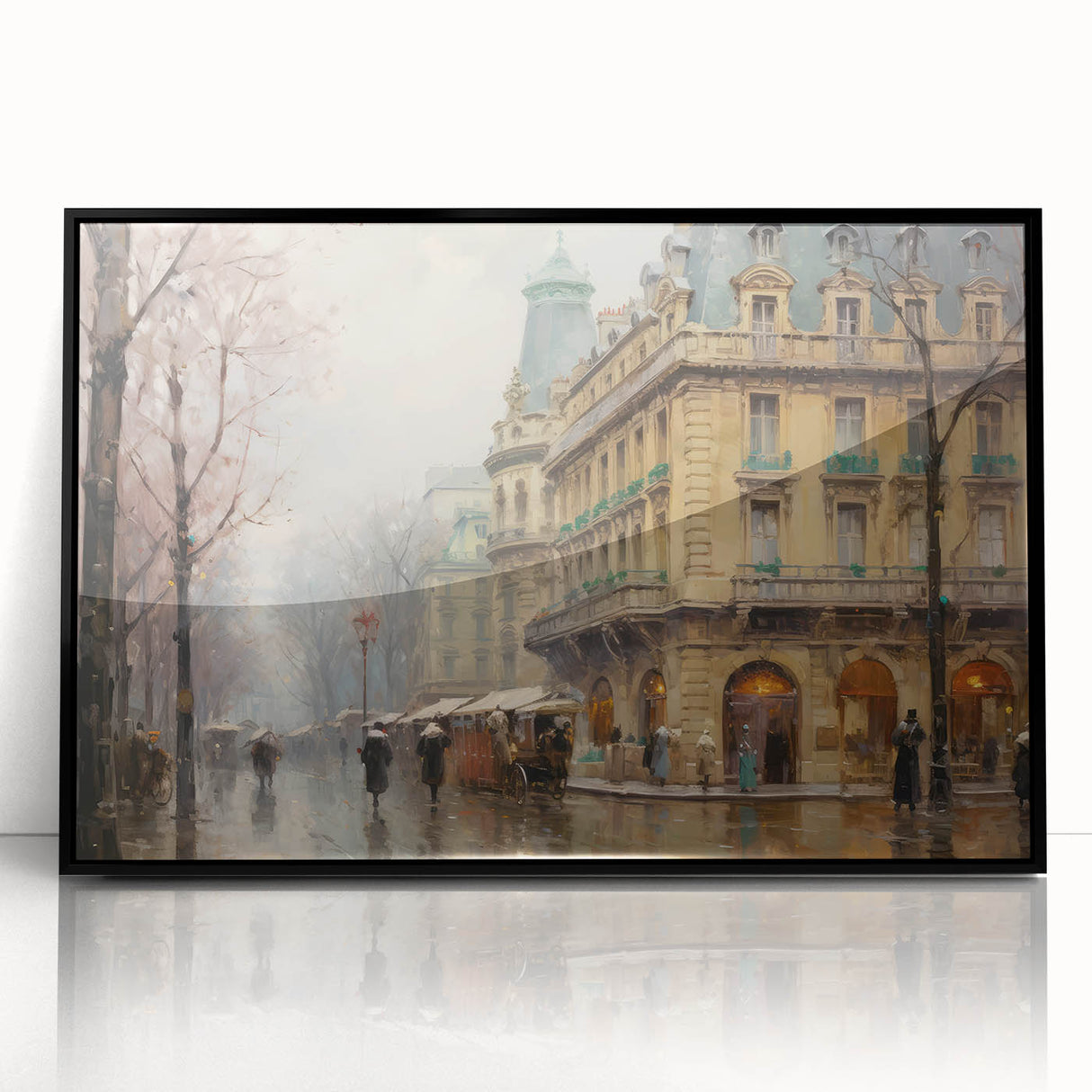 Vintage Landscape Art - Parisian Street with Rainy Atmosphere