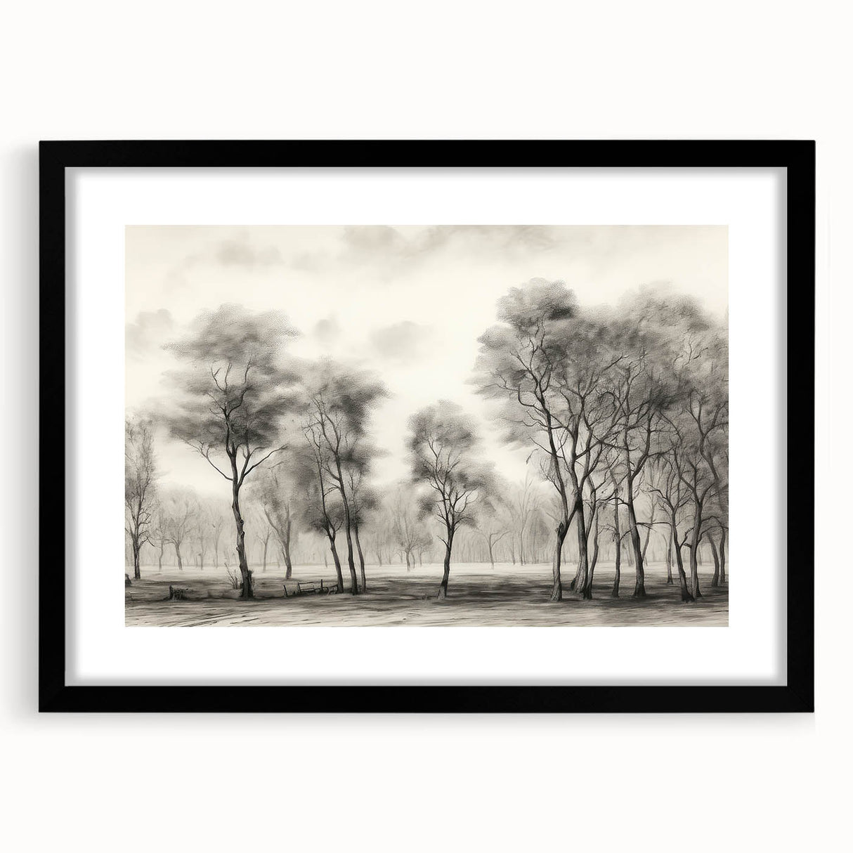 Vintage Landscape Art - Misty Forest with Bare Trees