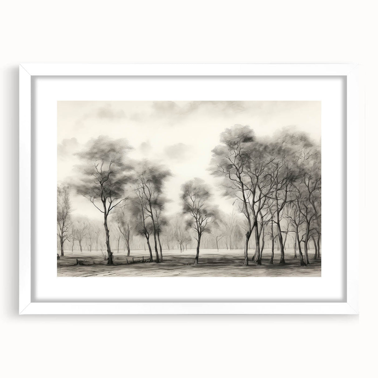 Vintage Landscape Art - Misty Forest with Bare Trees