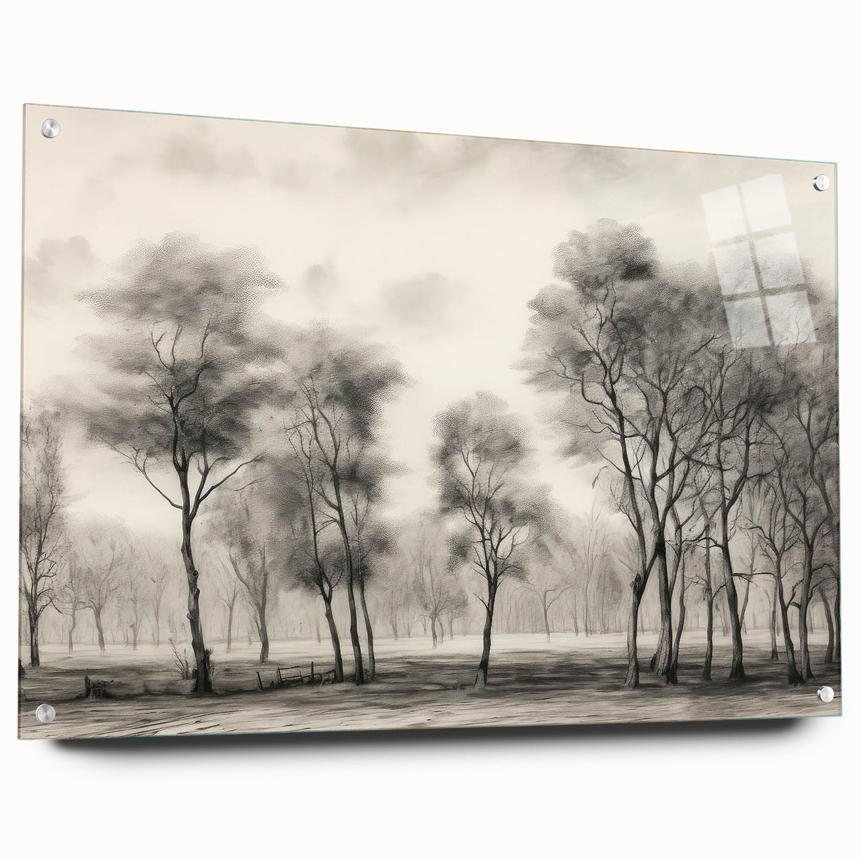 Vintage Landscape Art - Misty Forest with Bare Trees