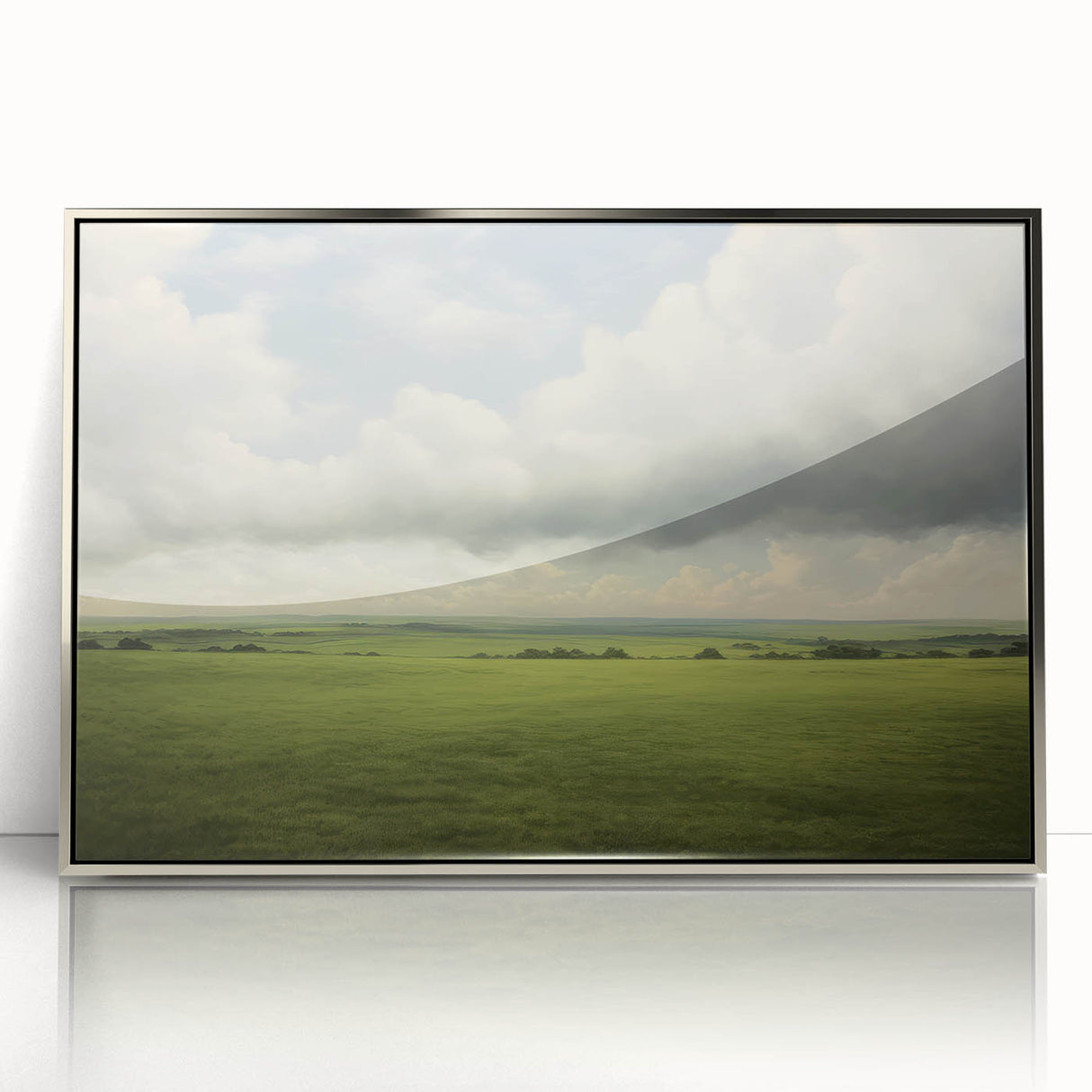 Vintage Landscape Art - Lush Green Fields Under Dramatic Clouds