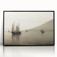 Vintage Landscape Art – Sailboats on Serene Sea in Antique Tones