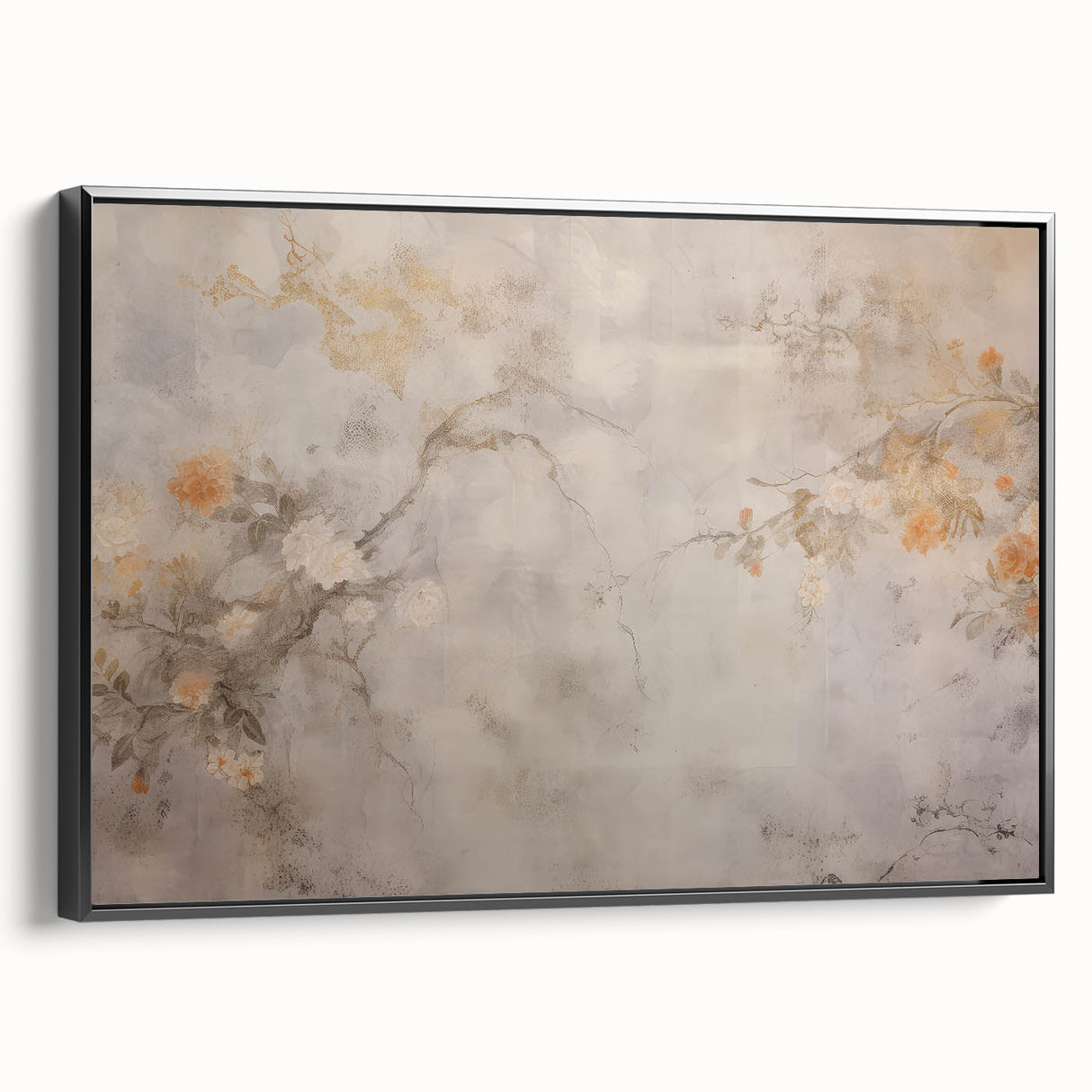 Vintage Landscape Art – Floral Design with Soft Beige and Orange