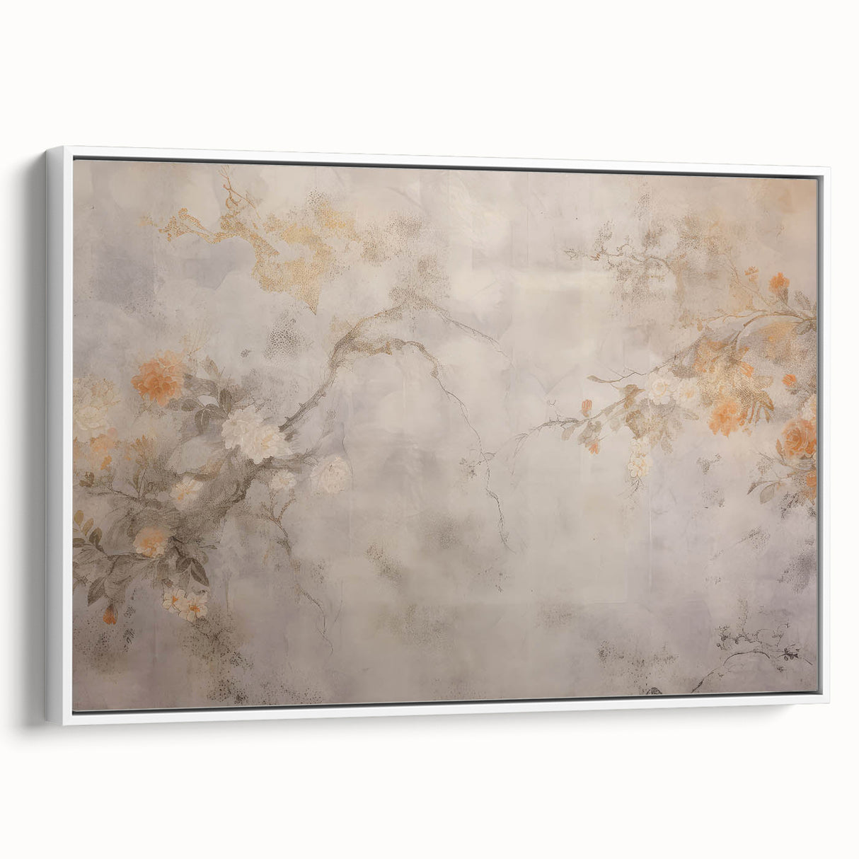 Vintage Landscape Art – Floral Design with Soft Beige and Orange