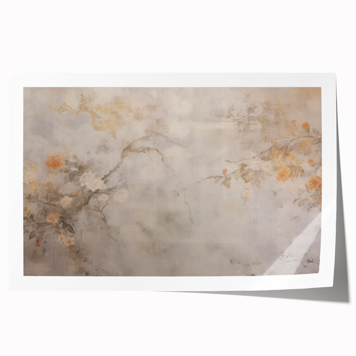 Vintage Landscape Art – Floral Design with Soft Beige and Orange