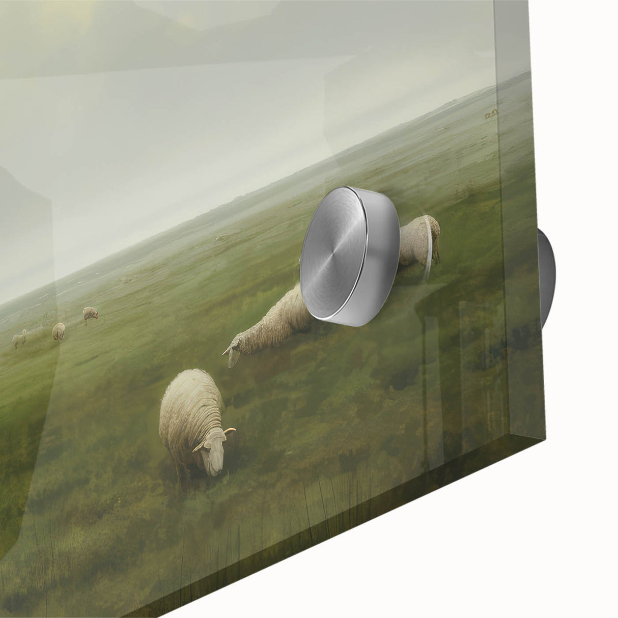 Vintage Landscape Art – Sheep Grazing in Serene Green Countryside