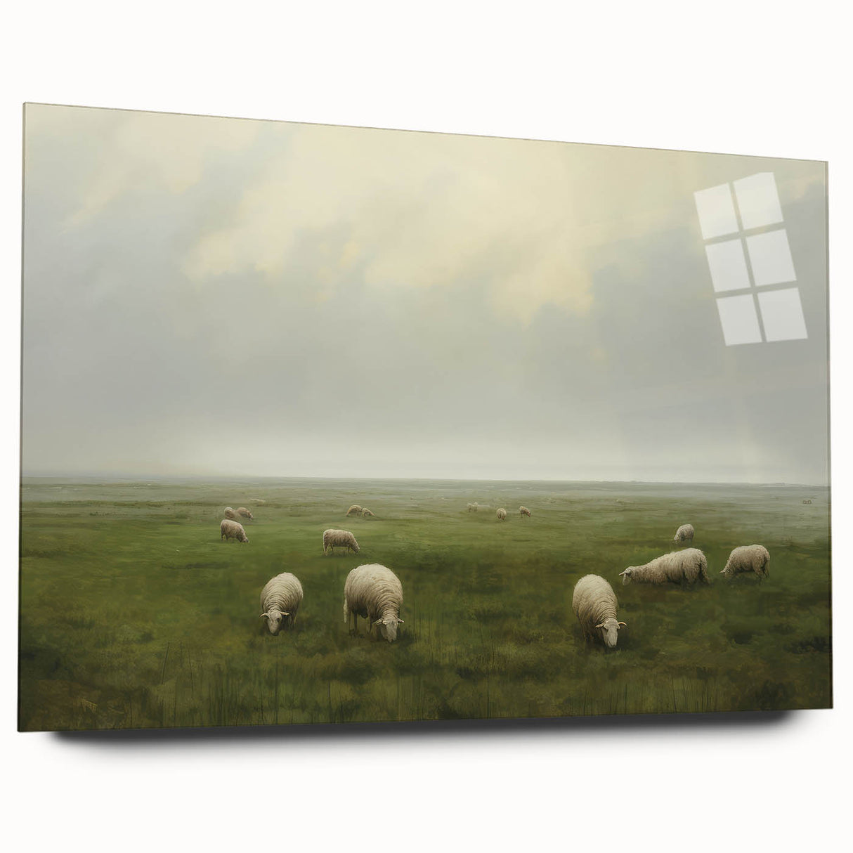 Vintage Landscape Art – Sheep Grazing in Serene Green Countryside