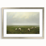 Vintage Landscape Art – Sheep Grazing in Serene Green Countryside