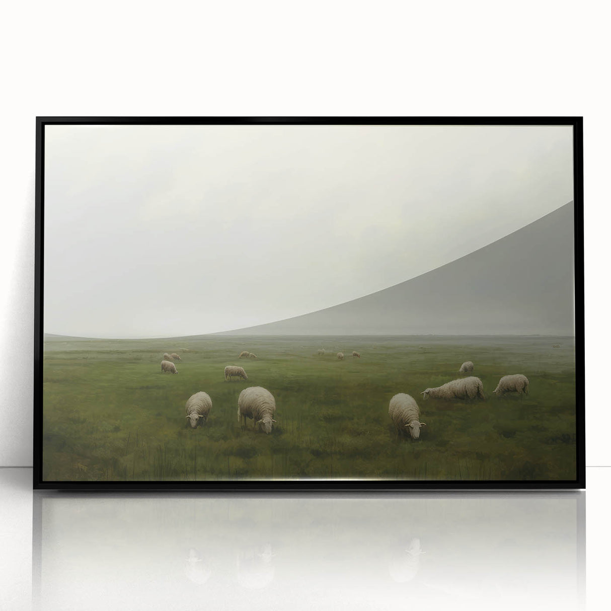 Vintage Landscape Art – Sheep Grazing in Serene Green Countryside