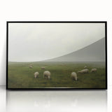 Vintage Landscape Art – Sheep Grazing in Serene Green Countryside