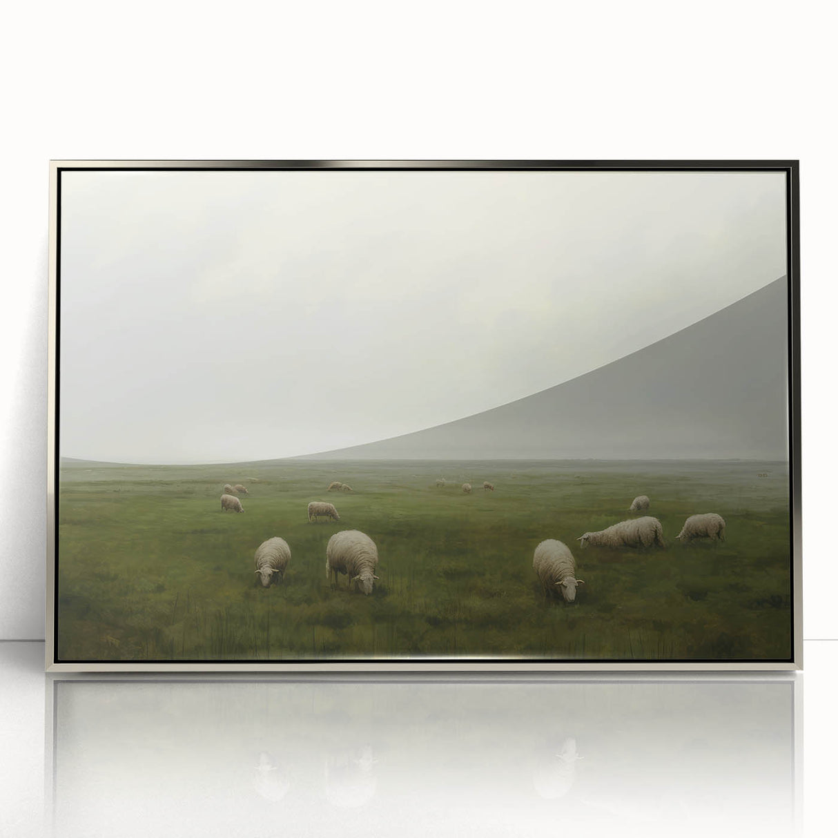 Vintage Landscape Art – Sheep Grazing in Serene Green Countryside