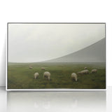 Vintage Landscape Art – Sheep Grazing in Serene Green Countryside