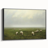 Vintage Landscape Art – Sheep Grazing in Serene Green Countryside