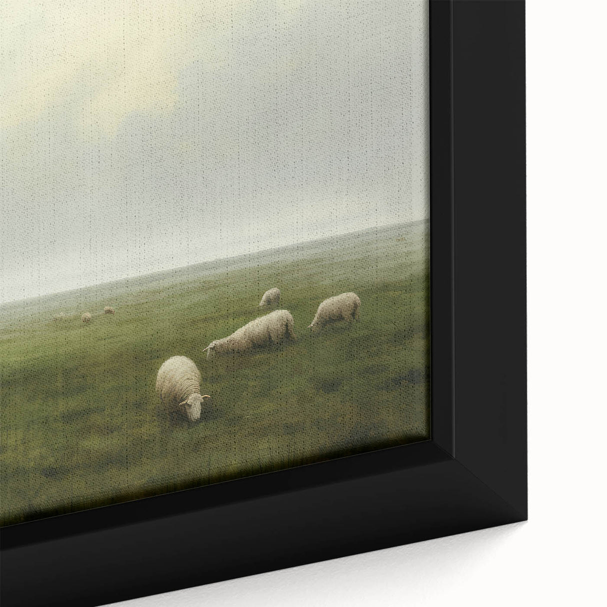 Vintage Landscape Art – Sheep Grazing in Serene Green Countryside