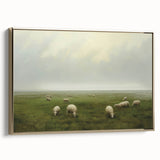Vintage Landscape Art – Sheep Grazing in Serene Green Countryside
