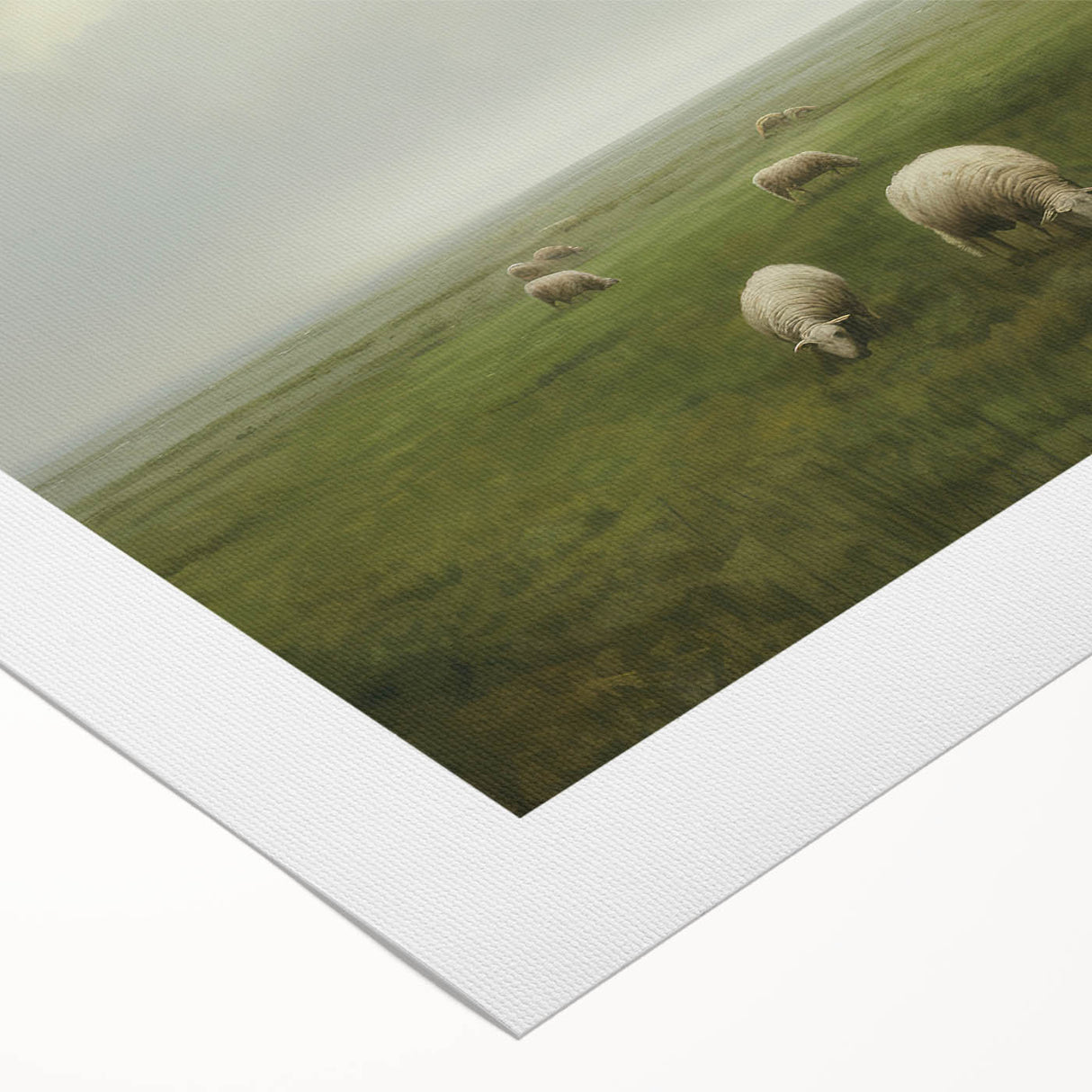 Vintage Landscape Art – Sheep Grazing in Serene Green Countryside
