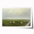 Vintage Landscape Art – Sheep Grazing in Serene Green Countryside