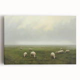 Vintage Landscape Art – Sheep Grazing in Serene Green Countryside