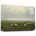 Vintage Landscape Art – Sheep Grazing in Serene Green Countryside