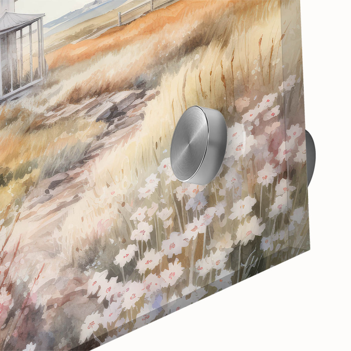 Vintage Landscape Art – Rustic House with Flowers and Warm Tones