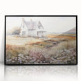 Vintage Landscape Art – Rustic House with Flowers and Warm Tones