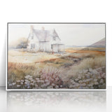 Vintage Landscape Art – Rustic House with Flowers and Warm Tones