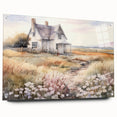 Vintage Landscape Art – Rustic House with Flowers and Warm Tones