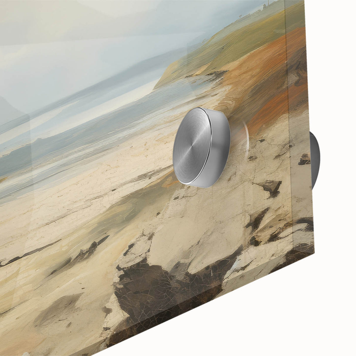 Vintage Landscape Art – Coastal Scene with Soft Beige and Blue Tones
